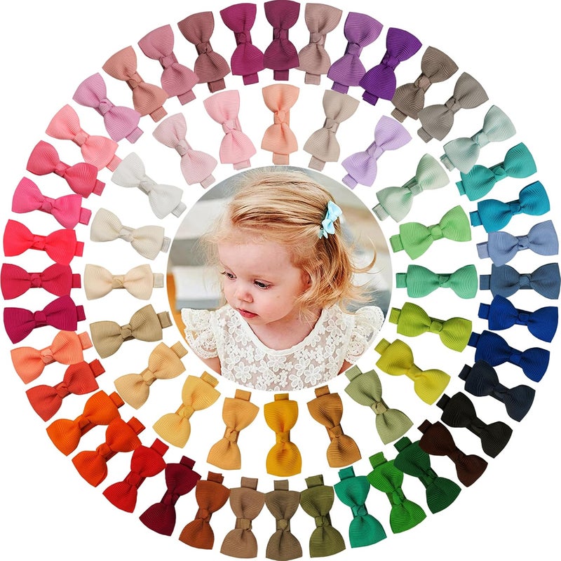ALinmo Baby Hair Clips 60 Colors Baby Girls Fully Lined Baby Bows Hair Pins Tiny 2" Hair Bows Alligator Clips for Baby Girls Infants Toddlers Multicolor - Image 1