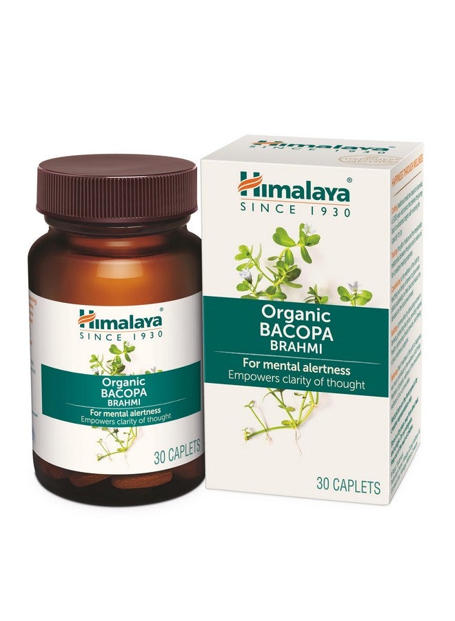Himalaya Organic Bacopa (Brahmi) I For Mental Alertness I Improves Memory Score by 30%* I Supports Positive Mood I 100% Natural I 30 Veg Caplets - Image 1