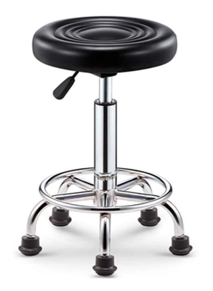Generic Round Swivel Chair with Wheels, Easy Assembly PU Leather Chair for Barber Shop Restaurant Cashier Black 33x42-52cm - Image 1