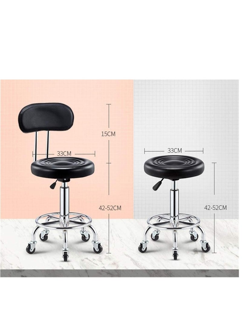 Generic Round Swivel Chair with Wheels, Easy Assembly PU Leather Chair for Barber Shop Restaurant Cashier Black 33x42-52cm - Image 2