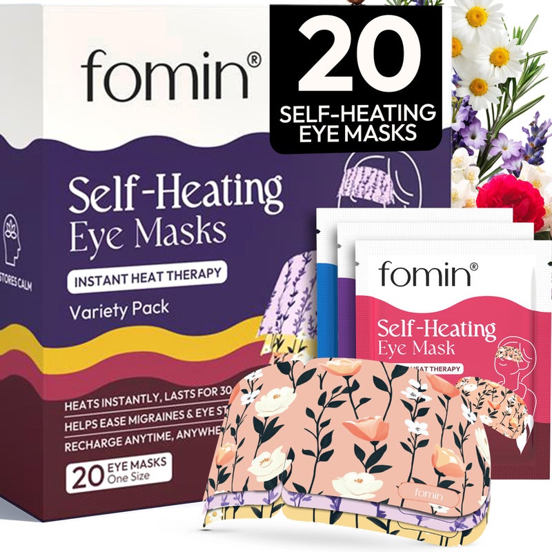 FOMIN قناع العين الحراري الذاتي من فومين - عبوة 20 - مجموعة متنوعة من أقنعة العين المدفأة، هدايا سلة عيد الفصح، قناع بخار حراري للاستخدام مرة واحدة للمنزل، النوم، السبا، عيد الفصح والاسترخاء للنساء - Image 1