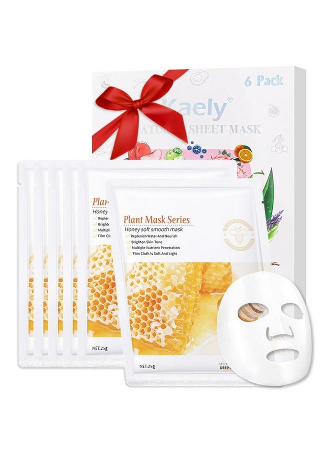 AMY'S DIARY - 6 Pcs Real Nature Hydrating Face Mask Hyaluronic Acid Vitamin C And E Chamomile Korean Beauty Essence Facial Paper Sheet Mask For Skin Care Moisturizing (Honey) - Image 1