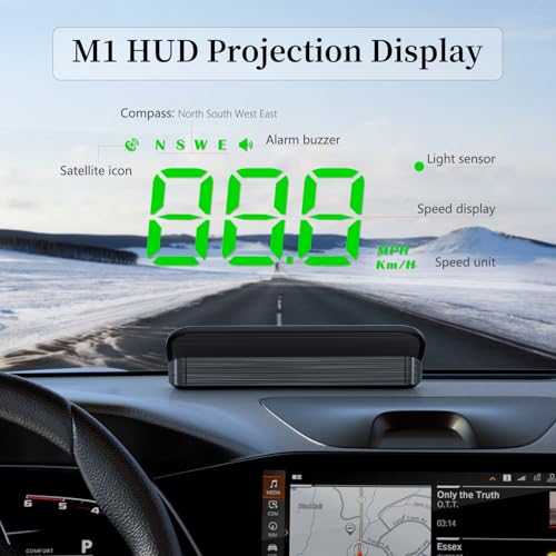 AZIJYV Heads Up Display for Cars,Windshield Speedometer Projector M1Green ,Digital GPS Speedometer with Speed,Driving Direction,Overspeed Alarm Fatigued Driving,GPS Mode for All Vehicles - Image 2