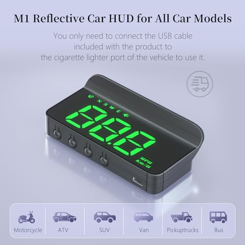 AZIJYV Heads Up Display for Cars,Windshield Speedometer Projector M1Green ,Digital GPS Speedometer with Speed,Driving Direction,Overspeed Alarm Fatigued Driving,GPS Mode for All Vehicles - Image 5