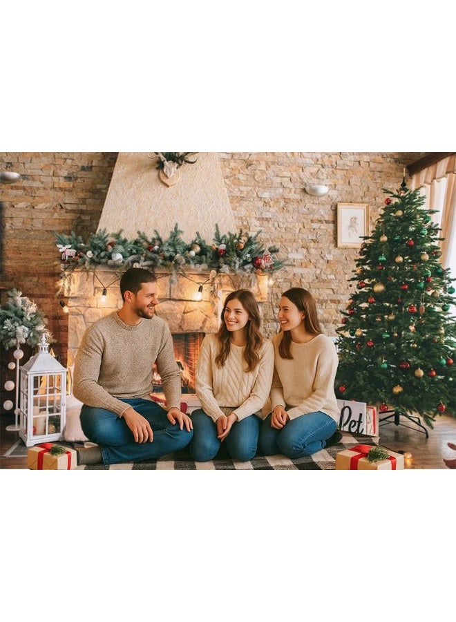 Dudaacvt 7x5ft Christmas Fireplace Theme Backdrop for Photography Christmas Photography Backdrop Merry Xmas Sock Gift Decorations Family Party Party Supplies Banner Booth Props D470 - Image 3