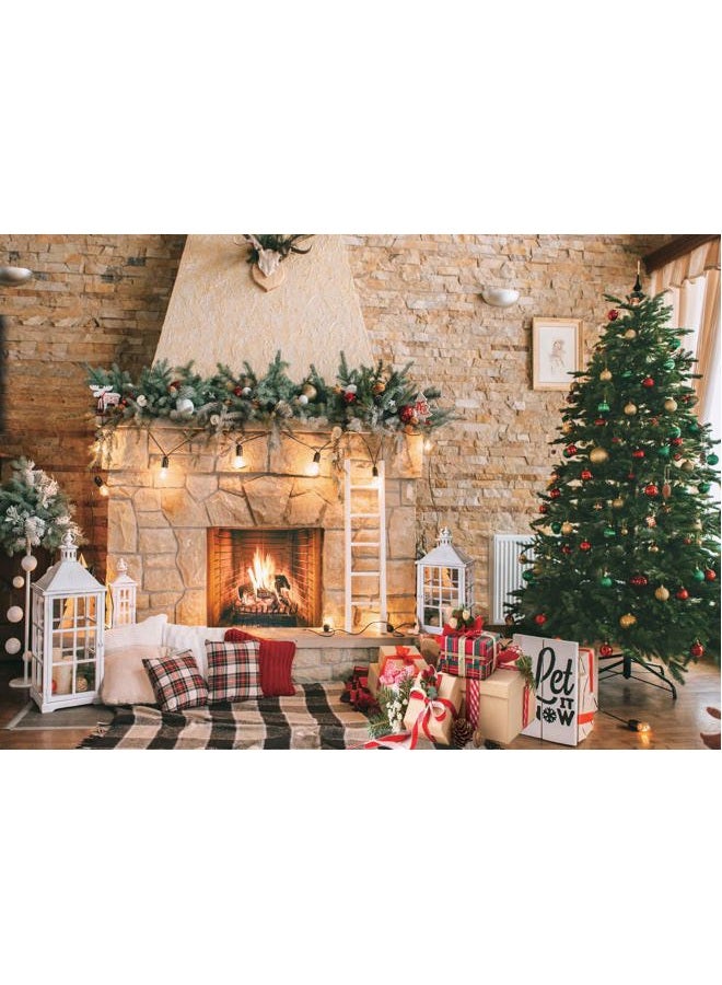 Dudaacvt 7x5ft Christmas Fireplace Theme Backdrop for Photography Christmas Photography Backdrop Merry Xmas Sock Gift Decorations Family Party Party Supplies Banner Booth Props D470 - Image 1