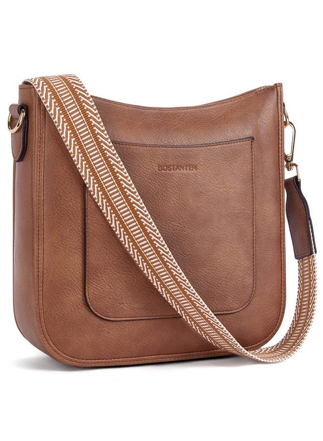 Bostanten BOSTANTEN Crossbody Bags for Women Trendy Vegan Leather Hobo Handbags Fashion Shoulder Bags Purse with Adjustable Guitar Strap Retro Brown - Image 1