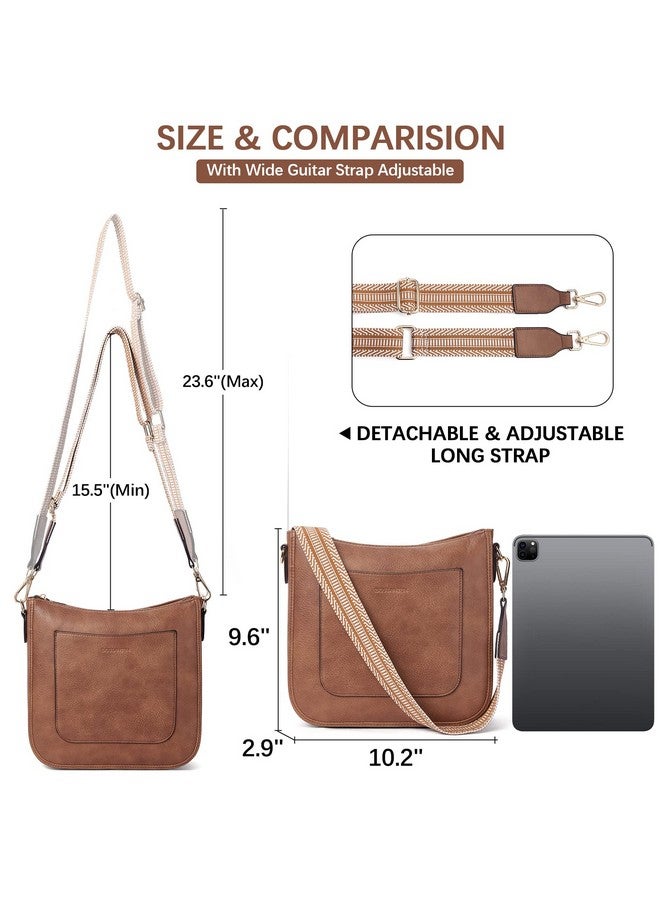 Bostanten BOSTANTEN Crossbody Bags for Women Trendy Vegan Leather Hobo Handbags Fashion Shoulder Bags Purse with Adjustable Guitar Strap Retro Brown - Image 4