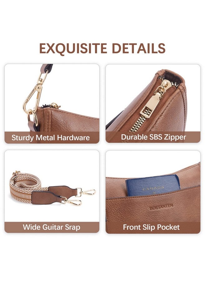 Bostanten BOSTANTEN Crossbody Bags for Women Trendy Vegan Leather Hobo Handbags Fashion Shoulder Bags Purse with Adjustable Guitar Strap Retro Brown - Image 5