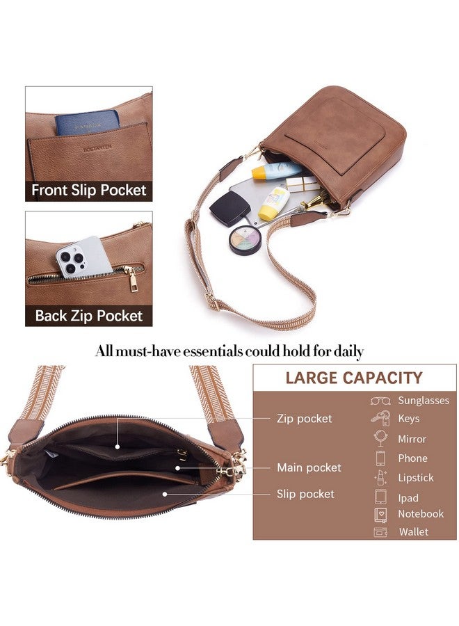 Bostanten BOSTANTEN Crossbody Bags for Women Trendy Vegan Leather Hobo Handbags Fashion Shoulder Bags Purse with Adjustable Guitar Strap Retro Brown - Image 3