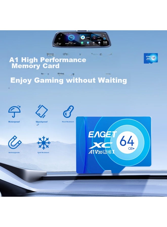 Eaget 64gb Tf Memory Card C10 Business Blue, Compatible With Huawei Xiaoyi, Yingshi, Pulin, And Dash Cam, High-speed Memory Card - Image 1