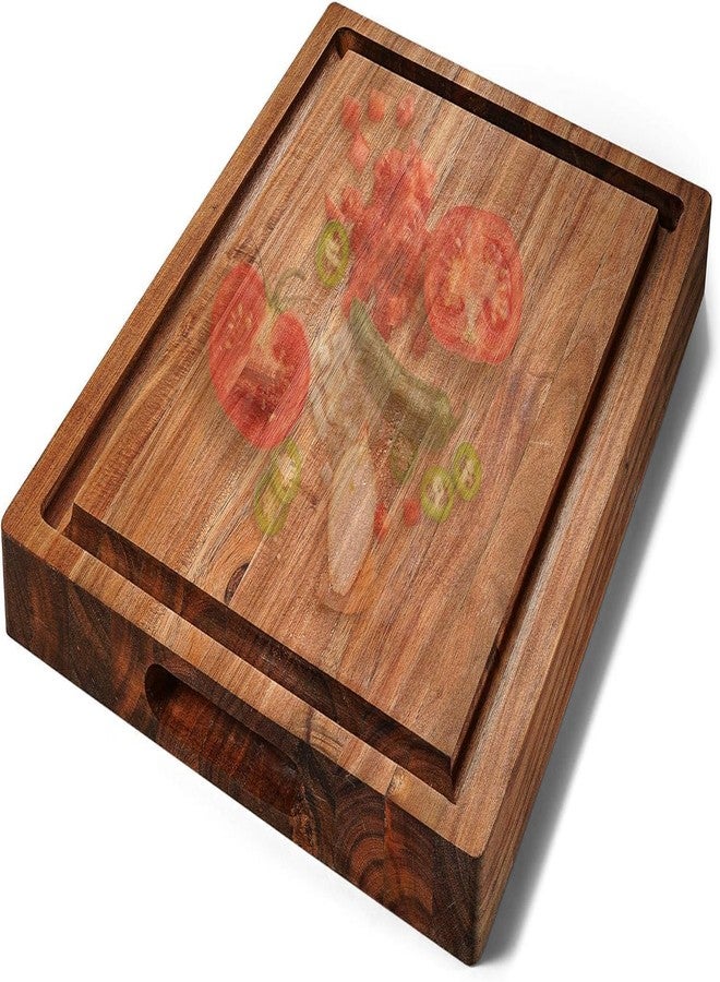 FANICHI XL Acacia Wood Cutting Board (20x15x1.5in) and Wooden Butcher Block, Chopping Board-Reversible Multipurpose For Meat, Cheese Board, Vegetables, Bread with Juice Groove, Cracker Holder & Inner Handles - Image 4