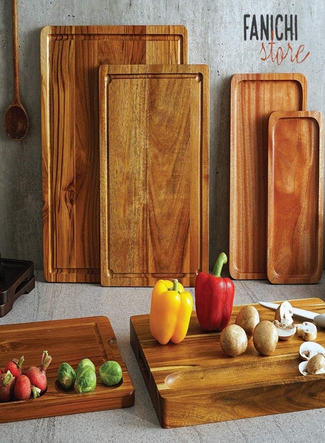 FANICHI XL Acacia Wood Cutting Board (20x15x1.5in) and Wooden Butcher Block, Chopping Board-Reversible Multipurpose For Meat, Cheese Board, Vegetables, Bread with Juice Groove, Cracker Holder & Inner Handles - Image 3