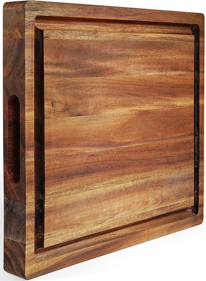 FANICHI XL Acacia Wood Cutting Board (20x15x1.5in) and Wooden Butcher Block, Chopping Board-Reversible Multipurpose For Meat, Cheese Board, Vegetables, Bread with Juice Groove, Cracker Holder & Inner Handles - Image 1