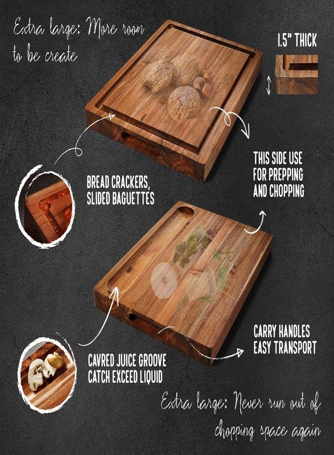 FANICHI XL Acacia Wood Cutting Board (20x15x1.5in) and Wooden Butcher Block, Chopping Board-Reversible Multipurpose For Meat, Cheese Board, Vegetables, Bread with Juice Groove, Cracker Holder & Inner Handles - Image 2
