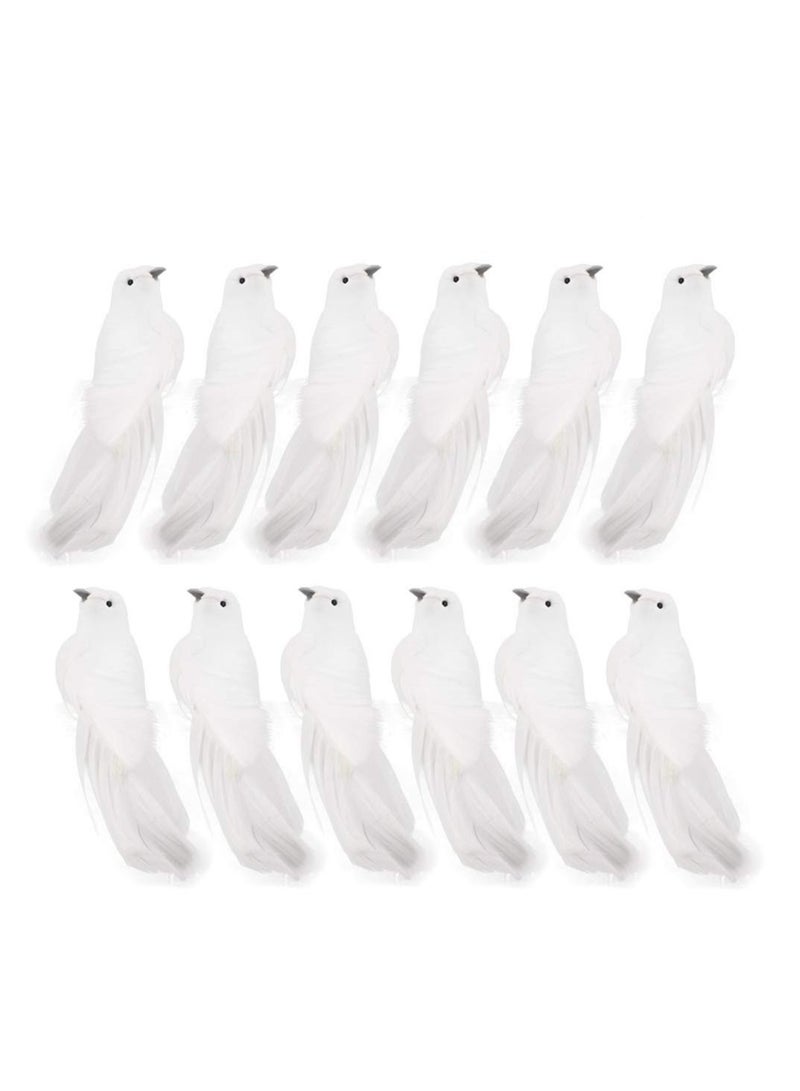 KASTWAVE 12 Pcs Artificial Dove Birds Clip on Tree Ddecorations White Feather Birds for Tree DIY Craft Home Ornaments Garden Wedding Party Accessories - Image 1