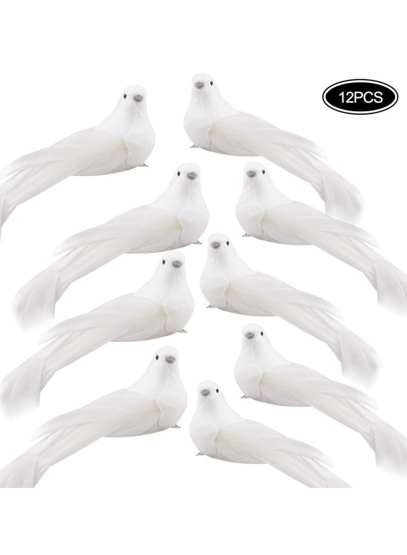 KASTWAVE 12 Pcs Artificial Dove Birds Clip on Tree Ddecorations White Feather Birds for Tree DIY Craft Home Ornaments Garden Wedding Party Accessories - Image 2