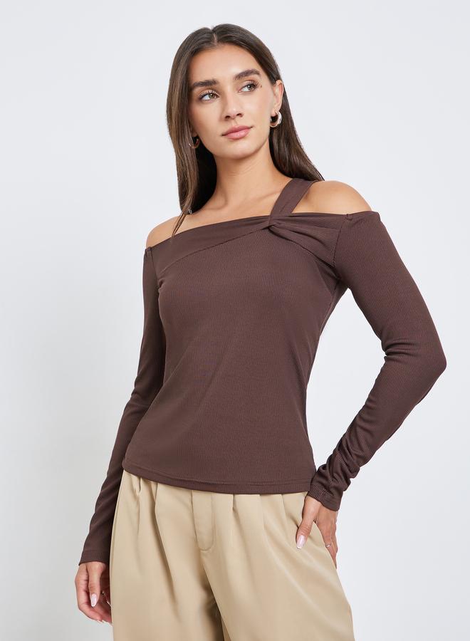 ستايلي بلوزة بنمط لف مضلعة بأكمام طويلة - Image 4