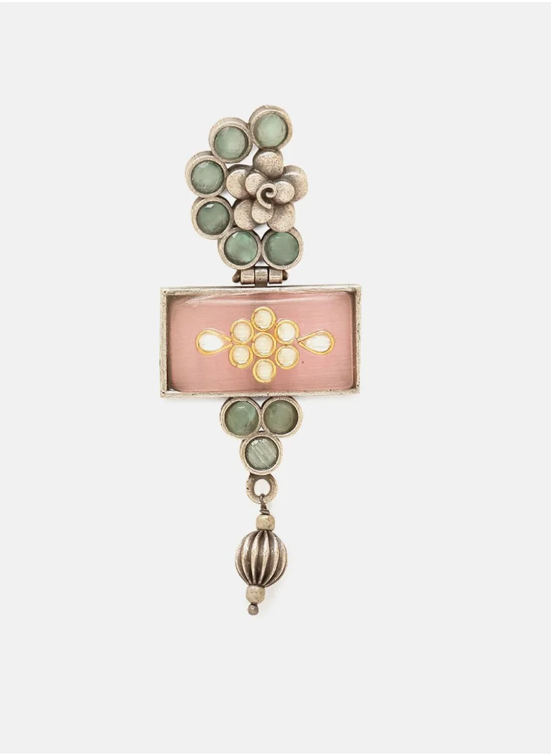 برياسي Plated Contemporary Oxidized Kundan Stone Studded Drop Earrings