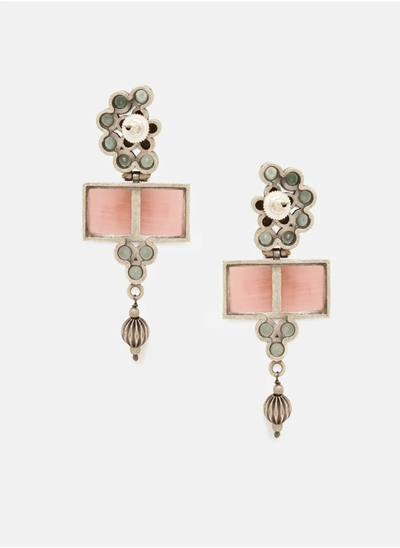 برياسي Plated Contemporary Oxidized Kundan Stone Studded Drop Earrings
