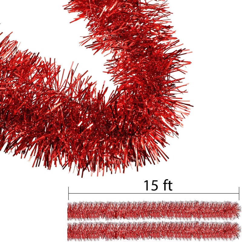 Shappy 90 ft 6 Rolls Christmas Tinsel Garland for Tree Decor Glitter Metallic Twist Hanging Garland Colorful for Wedding Birthday Party Home Indoor Outdoor - Image 2