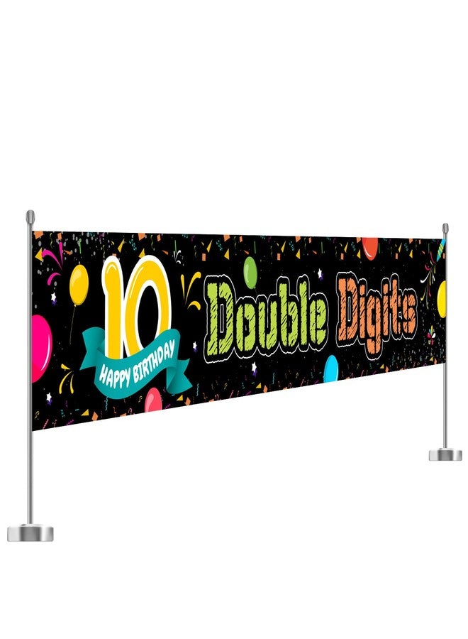 WeBenison Large 10 Double Digits Banner/Happy 10th Birthday Garden Backdrop Banner/Ten Yard Lawn Sign/Cheers to 10 Years Party Outdoor Indoor Decorations, 9.8 x 1.6 ft - Image 1