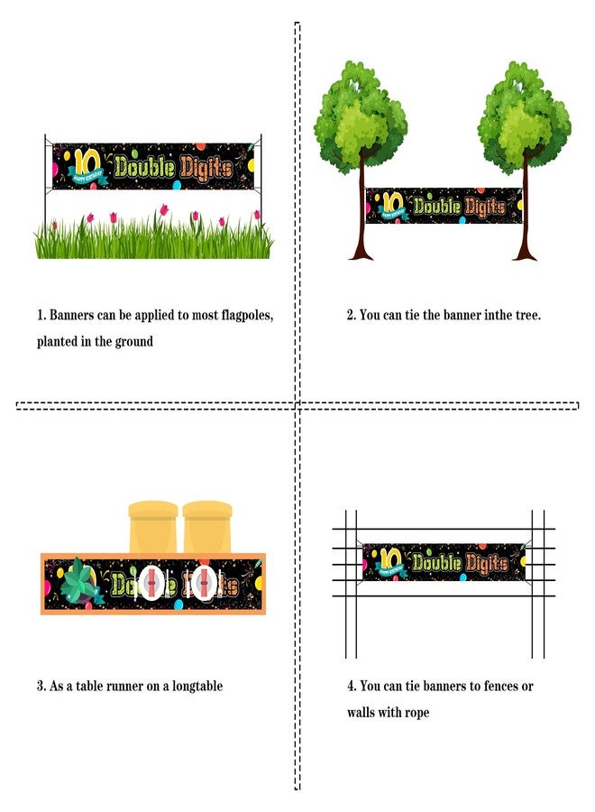 WeBenison Large 10 Double Digits Banner/Happy 10th Birthday Garden Backdrop Banner/Ten Yard Lawn Sign/Cheers to 10 Years Party Outdoor Indoor Decorations, 9.8 x 1.6 ft - Image 3