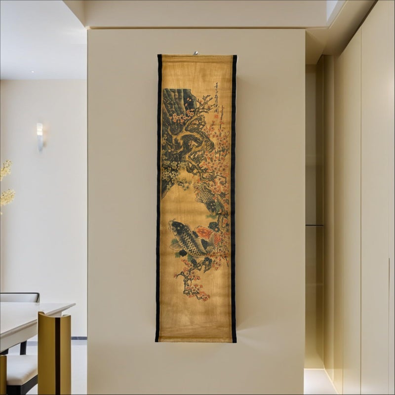 CIFIBIFUN Wall Art Poster Prints Paintings, Hanging Paper Scroll Decor Asia Vintage Aesthetic,for Office Restaurant Winter Plum Blossoms Koi Fish (D4) - Image 3