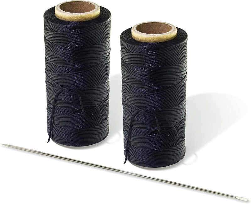 MJMP 10" Upholstery Large Eye Long Needle Apply to Home or Work Hand Sewing Tapestry Embroidery with 568 Yard 150D 1mm-Width Black Leather Sewing Waxed Thread. (10 inch, 568 Yard) - Image 1