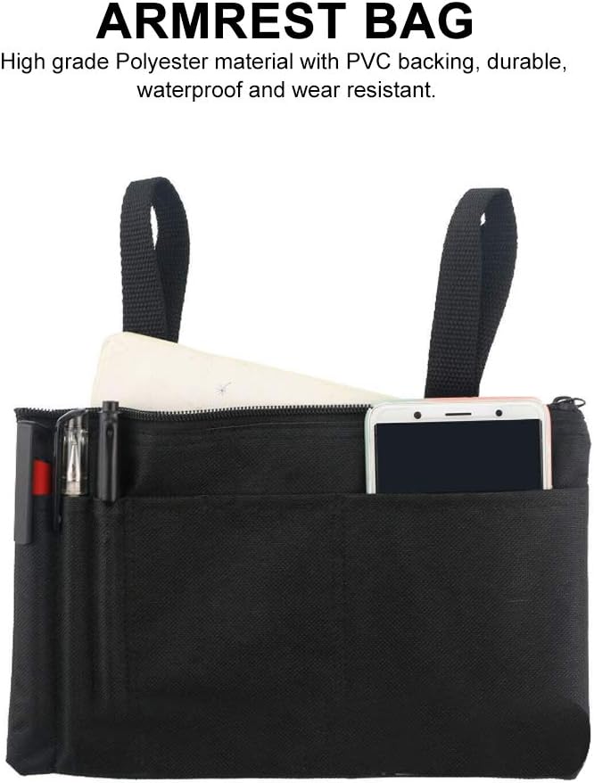 klarako Wheelchair Carry Bag for Arm Rest Pouch for Rollator Walkers Chairs and Knee Scooters Side Storage Organizer for Elderly Seniors Adults Lightweight and Heavy Duty Travel Tote(Black) - Image 2