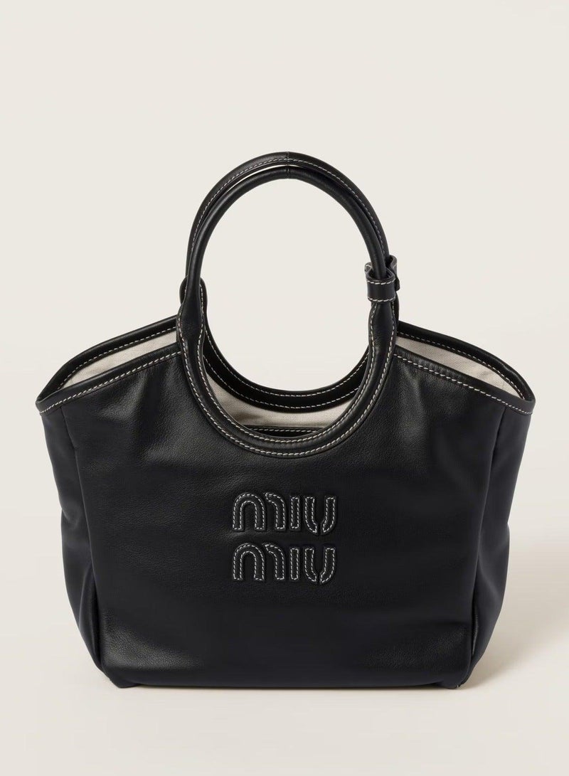 Miu Miu MIU IVY Leather Tote Bag, Women's Hand Bag, Women's Hobo Bag, Women's Shoulder Bag, Women's Cross Body Bag, Women's Travel Bag, Black - Image 1