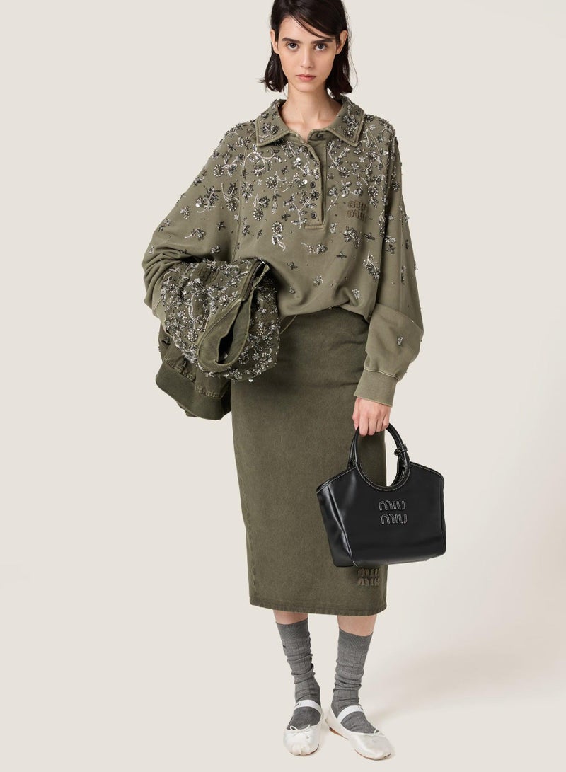 Miu Miu MIU IVY Leather Tote Bag, Women's Hand Bag, Women's Hobo Bag, Women's Shoulder Bag, Women's Cross Body Bag, Women's Travel Bag, Black - Image 2