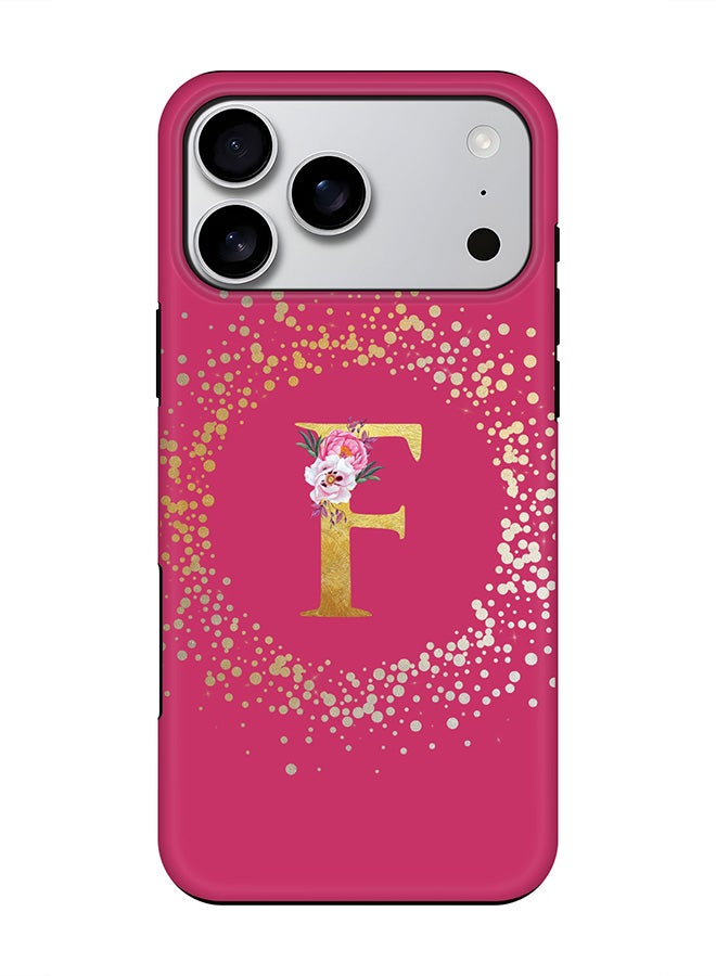 Stylizedd Tough Pro Magnetic Case for iPhone 17 Pro Max, Dual Layer hybrid PC + TPU Mobile Cover Matte - Custom Monogram Floral - F ( Deep Pink )