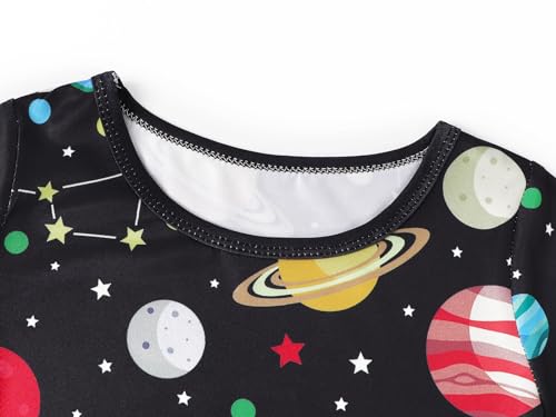 WonderBabe Girls' Dresses Short Sleeve Black Skater DressTwirly Stretch A-line Space Print Kneelength Dress for Toddler Size 7-8 - Image 4