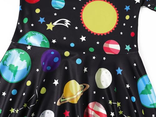 WonderBabe Girls' Dresses Short Sleeve Black Skater DressTwirly Stretch A-line Space Print Kneelength Dress for Toddler Size 7-8 - Image 5