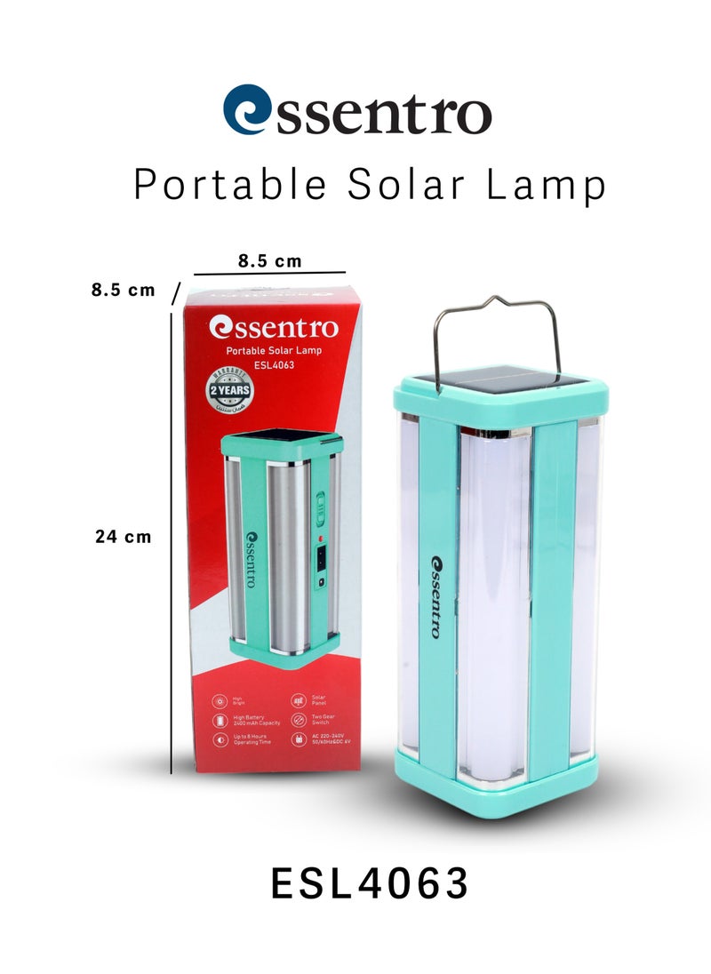 ESSENTRO Portable Solar Emergency Light – 2400mAh High-Capacity Rechargeable Lamp with Handle, Solar Panel, Dual Brightness Modes & Lightning Feature  - Image 4