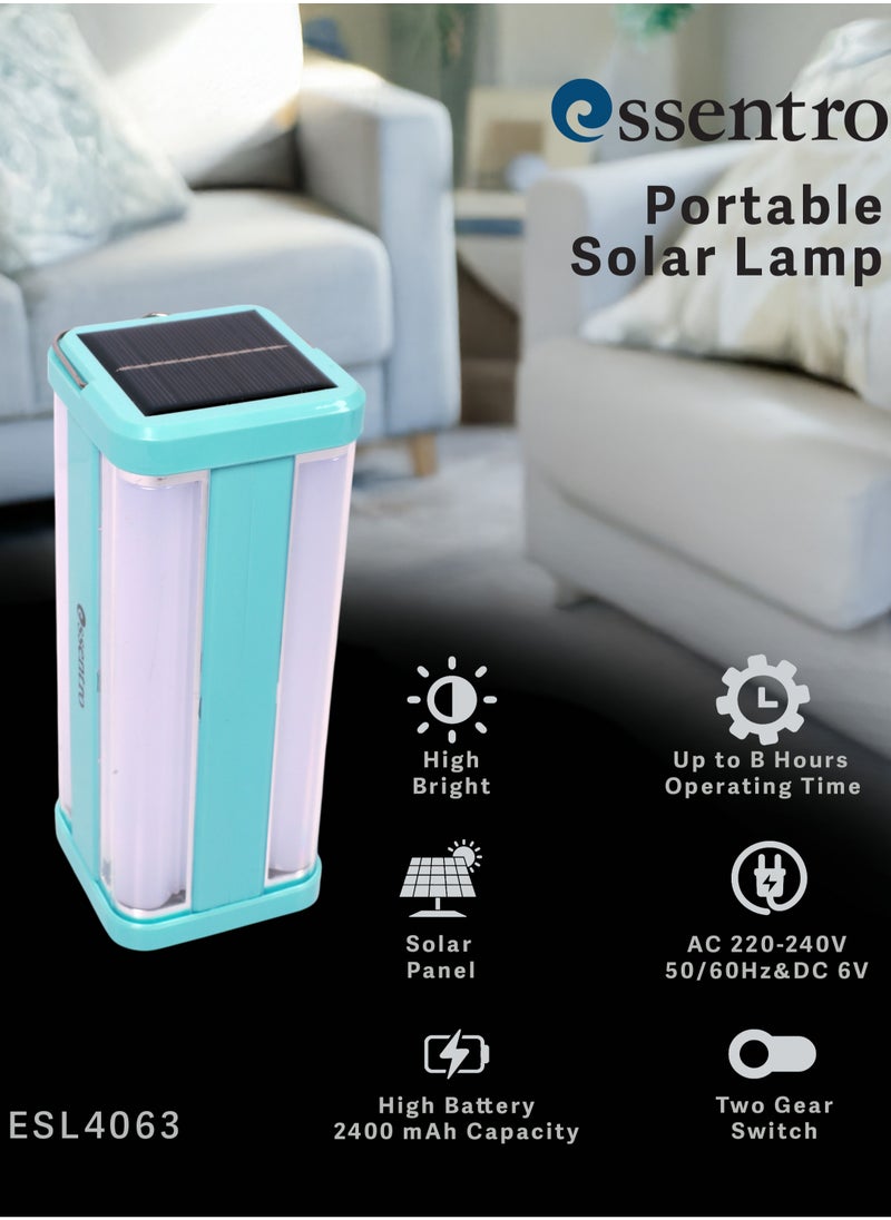 ESSENTRO Portable Solar Emergency Light – 2400mAh High-Capacity Rechargeable Lamp with Handle, Solar Panel, Dual Brightness Modes & Lightning Feature  - Image 5