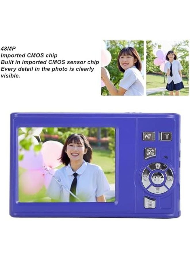 Blue 48MP Digital Camera 8X Zoom 2 7K HD Video 2 8 IPS Display Auto Focus Anti Shake Compact Travel Selfie Camera - Image 5