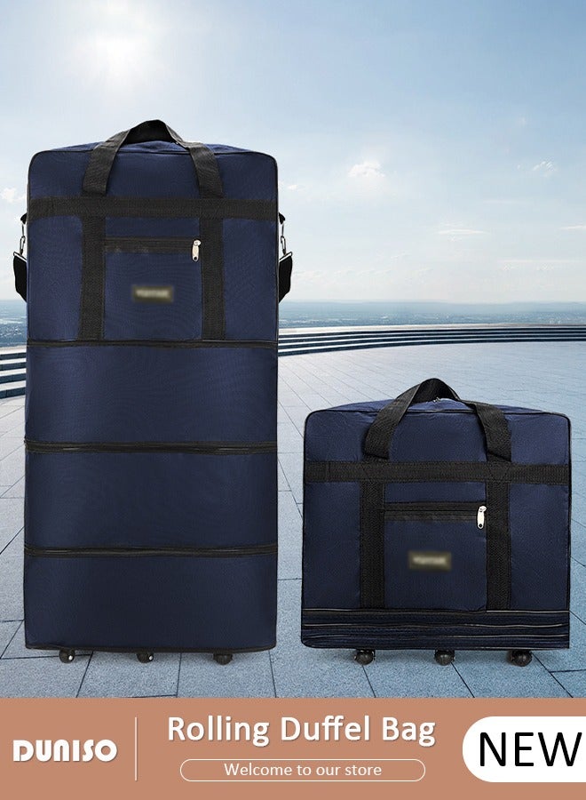DUNISO Foldable Rolling Duffle Bag, Expandable Carry On Bag, Waterproof & Lightweight Duffel Bag with 6 Durable Wheels, Travel Oxford Wheelbag, Travel Trolley Luggage Bag for Travel, Camping, Sports, Business - Image 1
