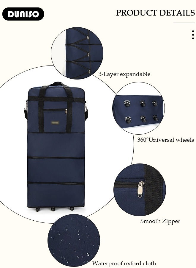 DUNISO Foldable Rolling Duffle Bag, Expandable Carry On Bag, Waterproof & Lightweight Duffel Bag with 6 Durable Wheels, Travel Oxford Wheelbag, Travel Trolley Luggage Bag for Travel, Camping, Sports, Business - Image 2