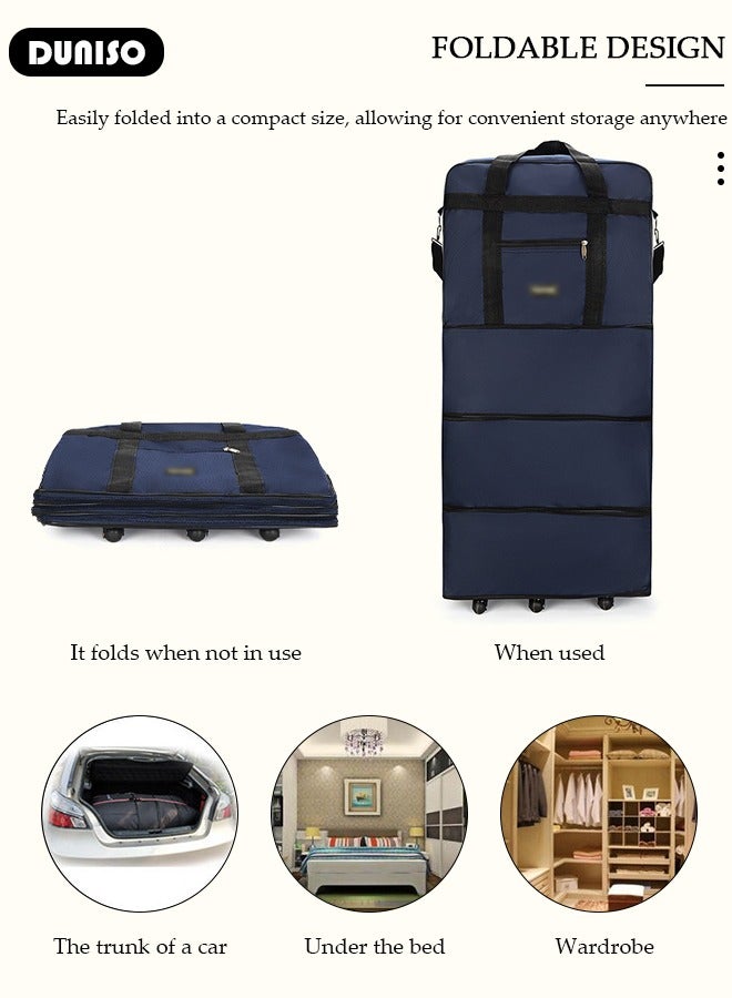 DUNISO Foldable Rolling Duffle Bag, Expandable Carry On Bag, Waterproof & Lightweight Duffel Bag with 6 Durable Wheels, Travel Oxford Wheelbag, Travel Trolley Luggage Bag for Travel, Camping, Sports, Business - Image 3