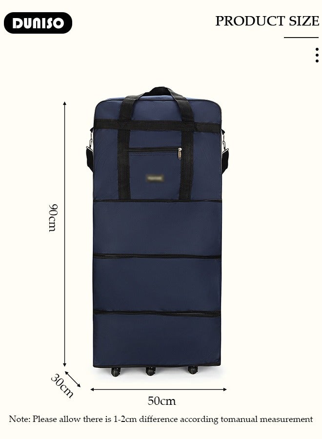 DUNISO Foldable Rolling Duffle Bag, Expandable Carry On Bag, Waterproof & Lightweight Duffel Bag with 6 Durable Wheels, Travel Oxford Wheelbag, Travel Trolley Luggage Bag for Travel, Camping, Sports, Business - Image 4