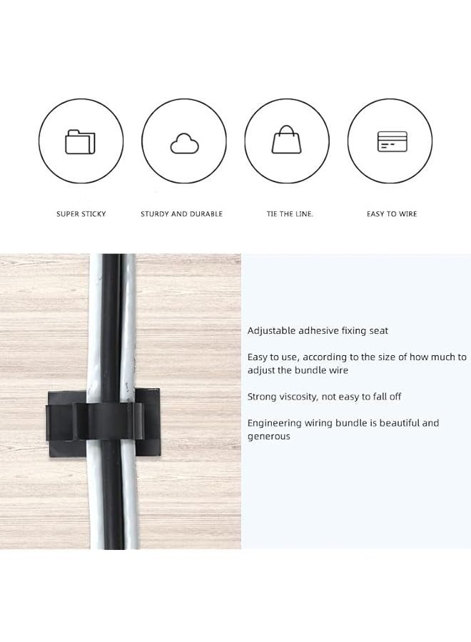 GJT 50Pcs 3 Sizes Adjustable Multipurpose Self-Adhesive Cable Clips,Wire Clips,Car Cable Organizer,Cable Holder for Office and Home Black (L) - Image 4