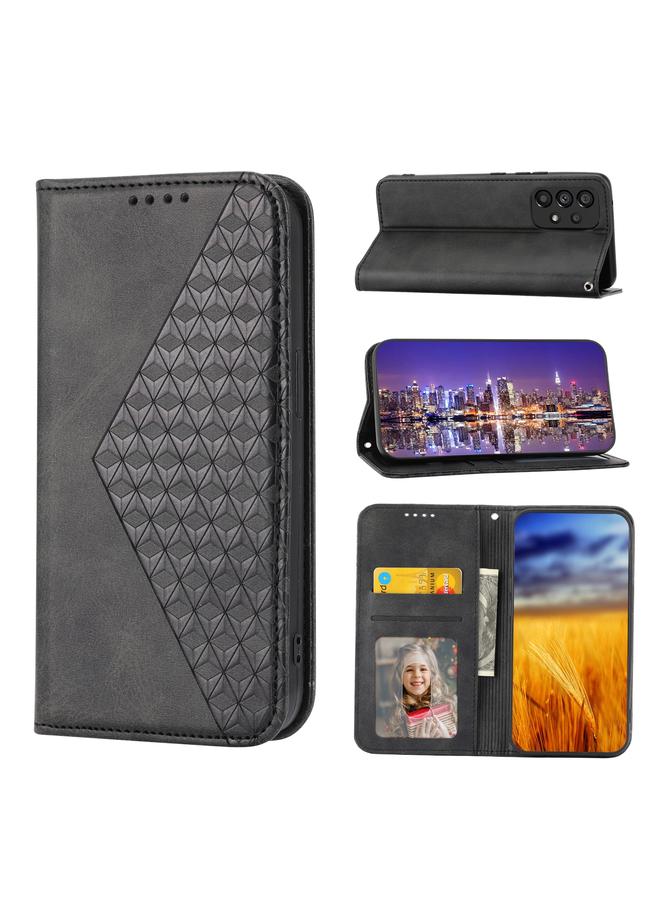 اس-توب جراب هاتف جلدي بقفل مغناطيسي بتصميم شبكي مكعب من جلد العجل لهاتف Xiaomi Redmi Note 10 4G/Note 10S 4G/Poco M5s 4G/Note 11SE الهند - Image 1