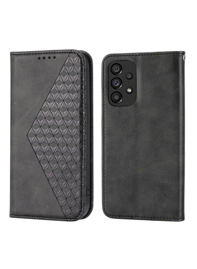 اس-توب جراب هاتف جلدي بقفل مغناطيسي بتصميم شبكي مكعب من جلد العجل لهاتف Xiaomi Redmi Note 10 4G/Note 10S 4G/Poco M5s 4G/Note 11SE الهند - Image 2