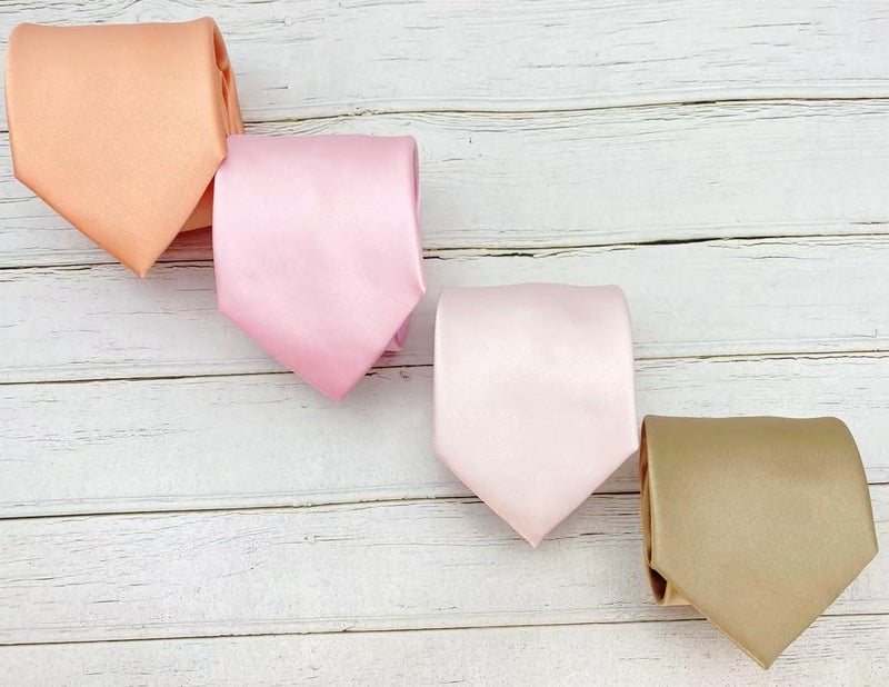 KissTies Mens Peach Tie Satin Necktie For Men Solid Wedding Ties + Gift Box - Image 2