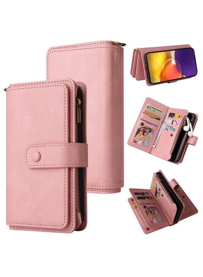 اس-توب جراب لهاتف Samsung Galaxy A82 5G مصنوع من جلد البولي يوريثان الحراري مع حامل وفتحة لـ 15 بطاقة ومحفظة وجيب بسحاب وحبل تثبيت - Image 1