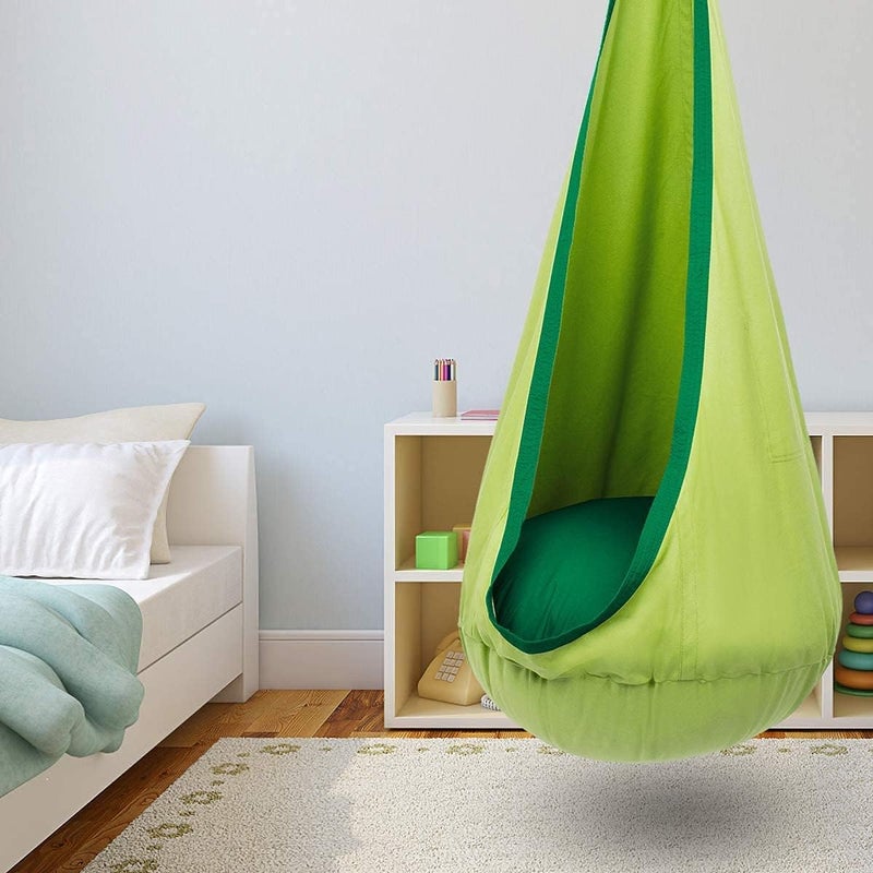 Y- STOP Y-STOP Kids Pod Swing Seat, Hanging Hammock Chair with Inflatable Pillow, Sensory Swing Chair with Pocket for Indoor and Outdoor(Green) - Image 2