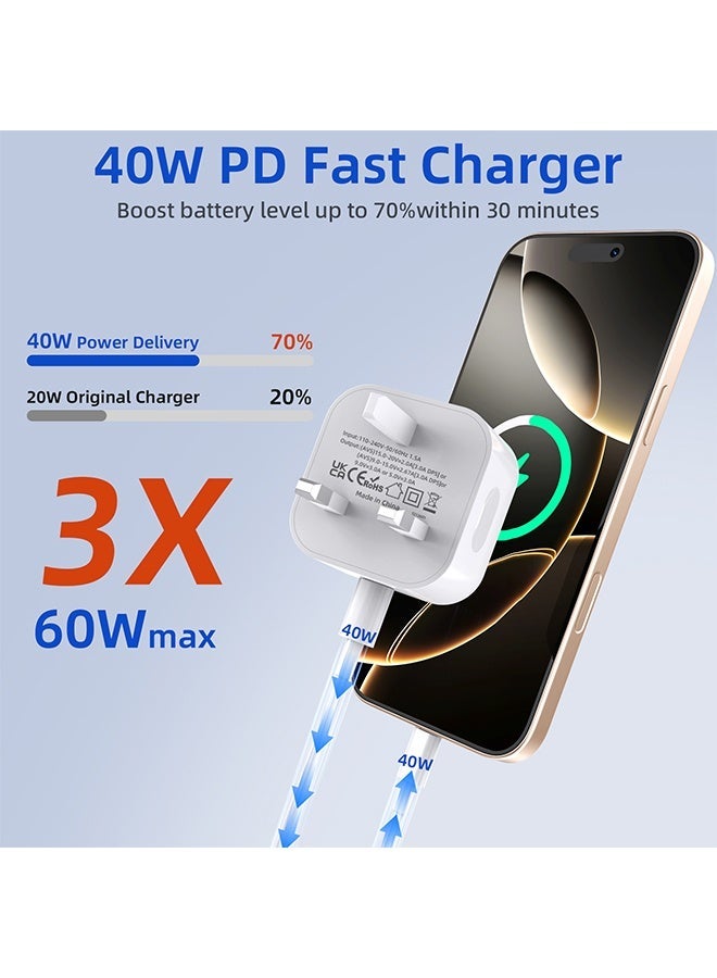 نيفوكسيل 40 واط شاحن طاقة ديناميكي USB-C مع شحن سريع بقدرة قصوى 60 واط – مقبس شحن جداري سريع لهواتف iPhone 17 / 17 Pro / 17 Pro Max، وأجهزة iPad وMacBook Air - Image 3