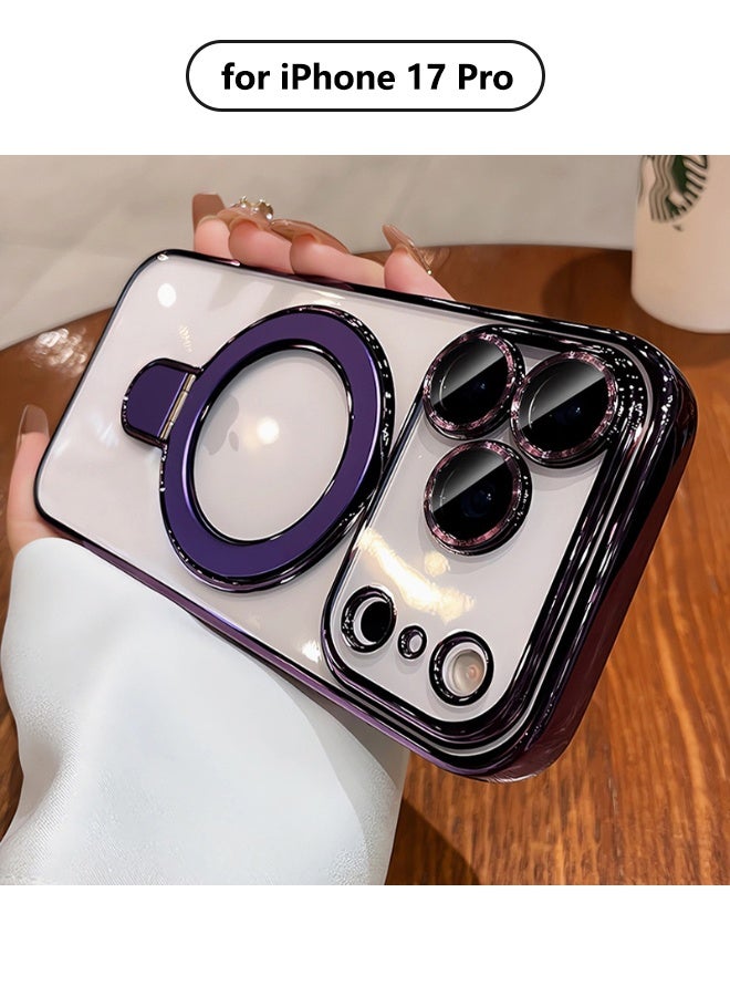 Magnetic for iPhone 17 Pro Case, with Invisible Ring Stand, Built-in Camera Lens Protector, Compatible with MagSafe, Soft Scratch-Resistant Shockproof Case for iPhone 17 Pro 6.3 inch, Purple - Image 1